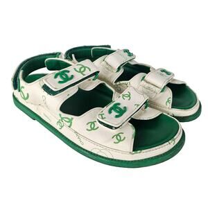 Chanel Green CC Dad Sandals US 8 / EU 38